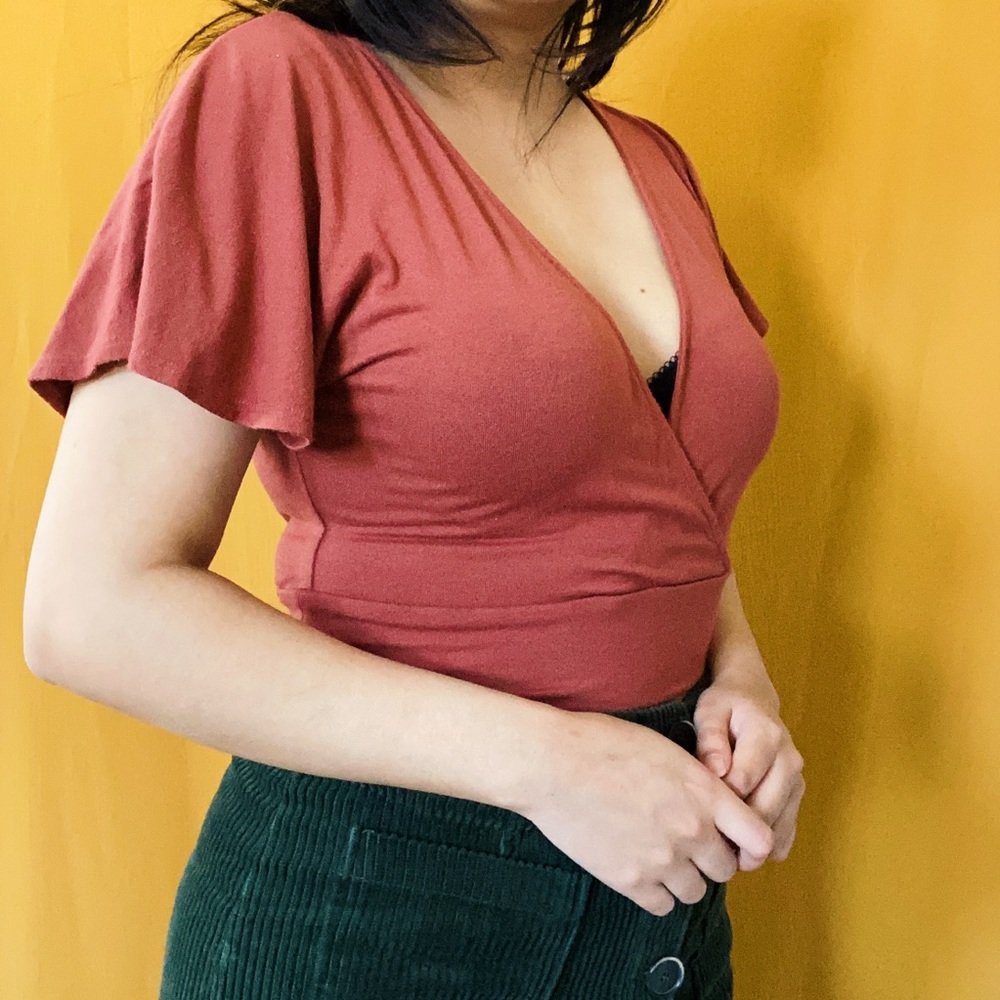 Vintage inspired flutter angel sleeve wrap top